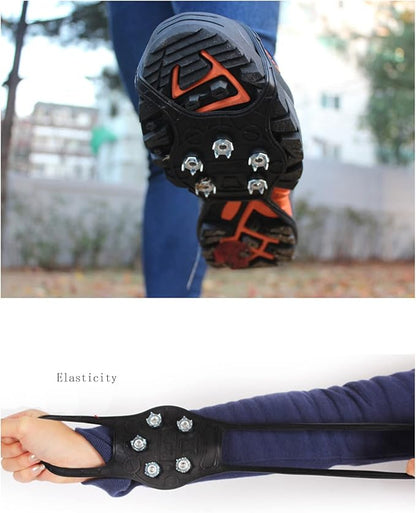 Walk Traction Cleats,Ice Cleats Anti Slip Crampons Rubber Spikes Ice Snow Grippers for Boots and Shoes for Winter Walking on Snow and Ice Climbing Hiking Mountaineering 2PCS for Man and Woman