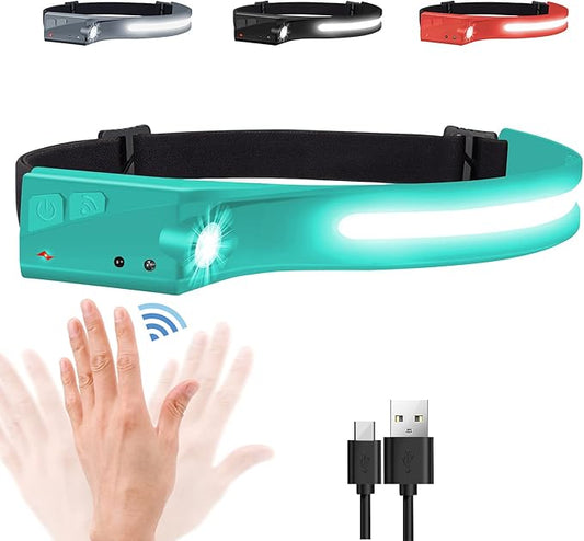 EGUKU Headlamp Rechargeable, Rechargeable LED Headlamps 1200Lumens 2 COB 230°Wide Beam Headlight with Motion Sensor Bright 5 Modes Lightweight Waterproof Head Lamp for Outdoor Running, Camping Hiking