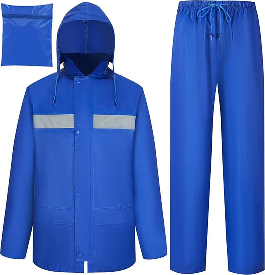 Rain Gear for Men Women Waterproof Lightweight Rain Suits Hideaway Hood Rain Jacket and Rain Pants for Outdoor