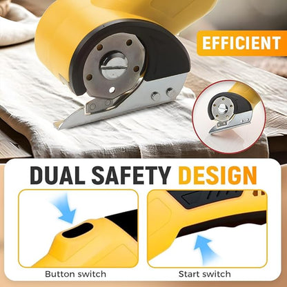 Electric Box Cutter for Cardboard, 2025 New Cordless Electric Scissors, Portable Rotary Cutter for Home and Office, Rechargeable Scissors for Carton Plastic Leather Cloth (Yellow Double blade)