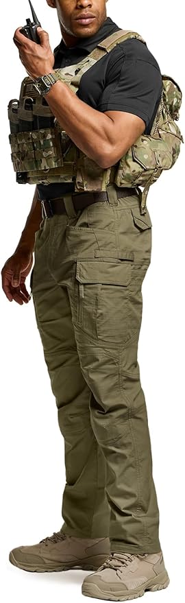 CQR Men's Flex Stretch Tactical Pants, Water Resistant Ripstop Cargo Pants, Lightweight EDC Outdoor Work Hiking Pants