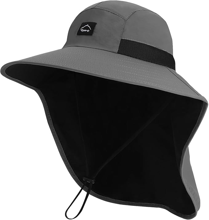 Rosoz Outdoor Sun Hat for Men Women, UPF50+ Protection Safari Cap Wide Brim Mesh Fishing Hat with Neck Flap Beach Garden