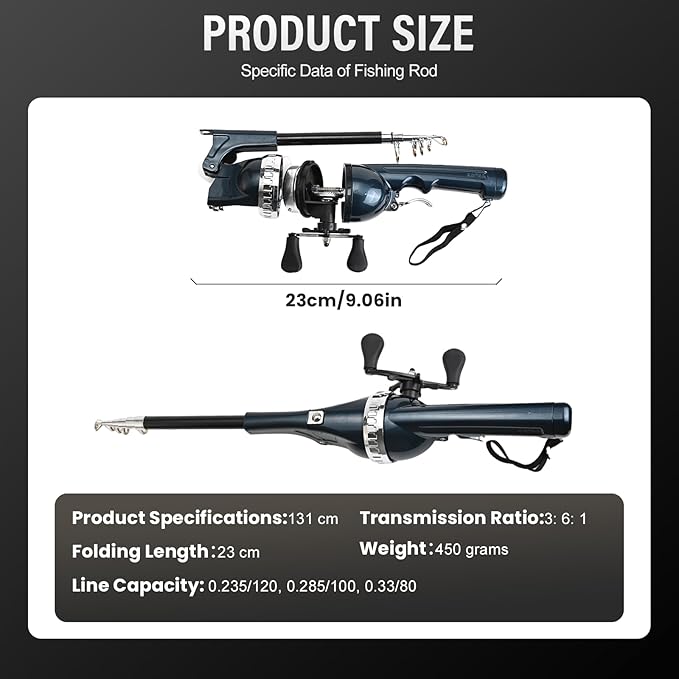 Foldable Fishing Rod, 2025 New Easy Fish Collapsible Folding Pole, Pocket Telescopic Fishing Rod with Reel Combo, Rod and Wheel Integrated
