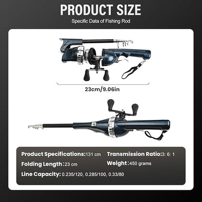 Foldable Fishing Rod, 2025 New Easy Fish Collapsible Folding Pole, Pocket Telescopic Fishing Rod with Reel Combo, Rod and Wheel Integrated
