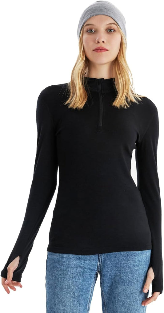 Merino Protect 100% Merino Wool Base Layer Women Thermals Underwear Lightweight Soft Long Sleeve Shirt for Hiking Skiing