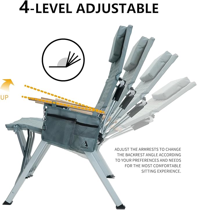 Reclining Camping Chair, Heavy Duty Folding Chairs with 4-Stage Adjustable High Back for Adults, Compact Foldable Outdoor Patio Reclining Chair with Storage Bag (Cyan, 1 Pack)