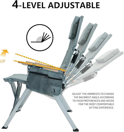 Reclining Camping Chair, Heavy Duty Folding Chairs with 4-Stage Adjustable High Back for Adults, Compact Foldable Outdoor Patio Reclining Chair with Storage Bag (Cyan, 1 Pack)