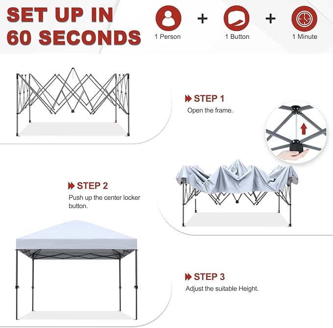 ABCCANOPY 10x10 Pop Up Canopy - Outdoor Patio Portable Canopy Tent Gazebo Heavy Duty for Backyard and Deck with 4 Sandbags and 8 Stakes(White, 10x10)