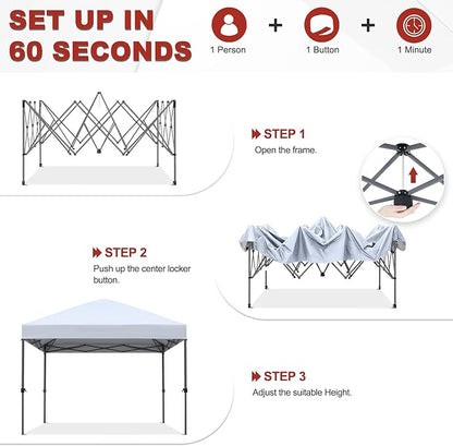 ABCCANOPY 10x10 Pop Up Canopy - Outdoor Patio Portable Canopy Tent Gazebo Heavy Duty for Backyard and Deck with 4 Sandbags and 8 Stakes(White, 10x10)