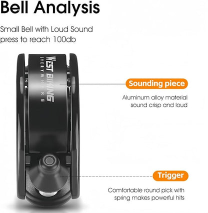 Ultra-Loud Hidden Bike Bell - Ideal for Adults & Kids | 100dB Clear Ring | Fits 22.2mm/0.78in Handlebars | Also for e-Scooters & Walkers ﻿