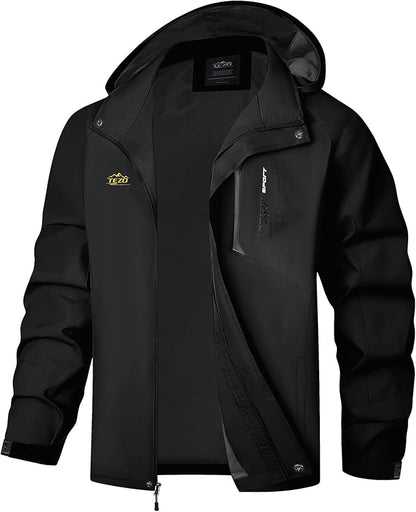 TEZO Mens Rain Jacket Waterproof with Hooded Hiking Coat Lightweight Windbreaker