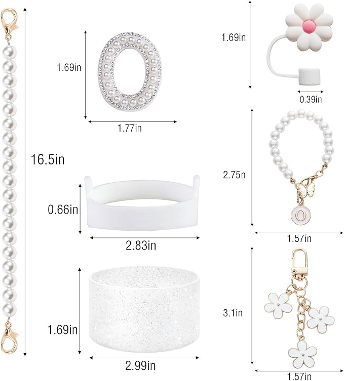 Stanley Cup Accessories Set - Including Water Bottle Carrying Pearl Strap, Handle Letter Charms Sticker, Silicone Cups Boot Straw Cover for 40oz & 30oz Tumbler