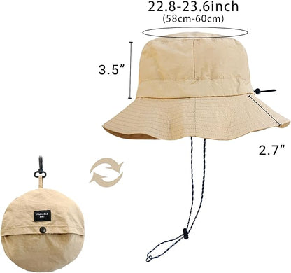 PFFY Quick Dry Waterproof Packable Bucket Hat for Women Men Outdoor Sun Hats with Detachable Chin Strap