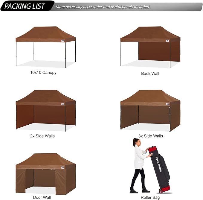 ABCCANOPY Heavy Duty Easy Pop up Canopy Tent with Sidewalls 10x15, Brown