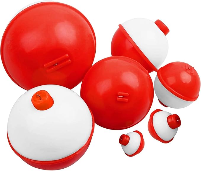 Fishing Bobbers Set Snap Hard ABS on Red/White Fishing Floats Bobbers Push Button Round Buoy Floats Tackle Accessories Size: 0.5/0.75/1/1.25/1.5/2/2.5 Inch