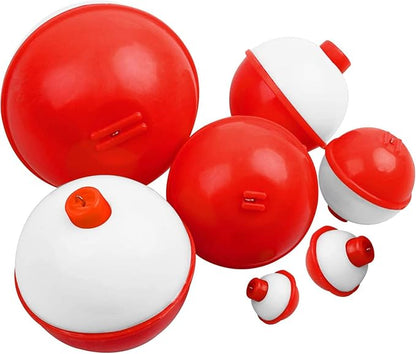 Fishing Bobbers Set Snap Hard ABS on Red/White Fishing Floats Bobbers Push Button Round Buoy Floats Tackle Accessories Size: 0.5/0.75/1/1.25/1.5/2/2.5 Inch