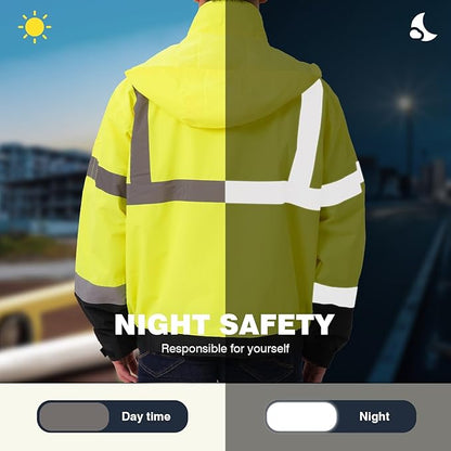 SKSAFETY Hi Vis Reflective Rain suits for Men Waterproof - High Vis Safety Rain Jacket, High Visibility Raincoat for Men