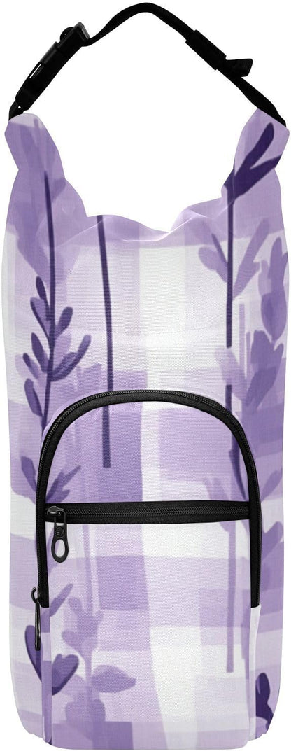Lavender Flowers Palid Purple Water Bottle Holder with Strap Insulated Water Bottle Carrier Crossbody Bags Pouch with Phone Pocket for Travel Gym Hiking Walking Running