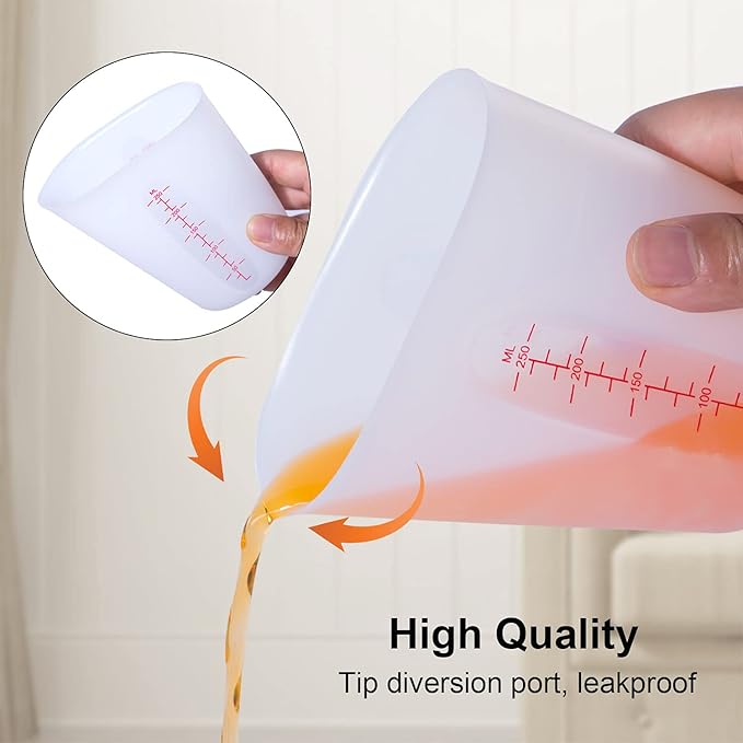 Silicone Measuring Cups, 500ml & 250ml Large Flexible Mixing Cups, 2 Cups Pour Baking Cups for Epoxy Resin, DIY, Jewelry Making, Cooking