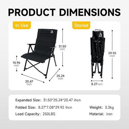 Folding Camping Chair, Portable Outdoor Lawn Chairs for Adults Heavy Duty for Beach, Fishing,Picnic,Concert Sports, Collapsible Camp Chairs