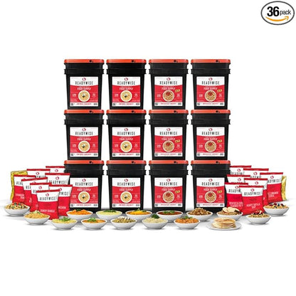 ReadyWise Emergency Food Supply - 4320 Servings, 36 Buckets, Freeze Dried & Dehydrated Package of Long Term Meals, Survival Kit for Camping, Prepper Food Storage Supplies, up to 25 Year Shelf Life