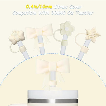 4 Pcs 0.4in Straw Cover for Stanley Cup, Silicone Straw Topper Set for 30&40oz Stanley Tumbler, Fit for 10mm/0.4in Straws (Cream)