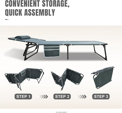 YELLOW JACKET Folding Sleeping Cot, Camping Cot with Mattress for Adults 450lbs Max Load, Portable Camping Cot with Pillow, Adjustable 5-Position Cot for Camping, Home,Office,Travel
