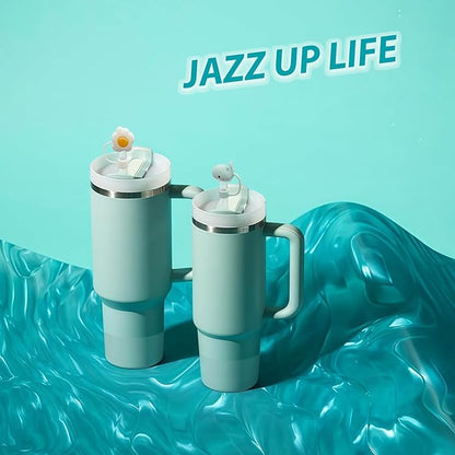 Silicone Stanley Cup Accessories Set - 6 Pcs Spill Proof Stopper, 2 Pcs Straw Cover Cap, 1 Pcs Silicone Boot for 40oz & 30oz Tumbler (Seafoam)