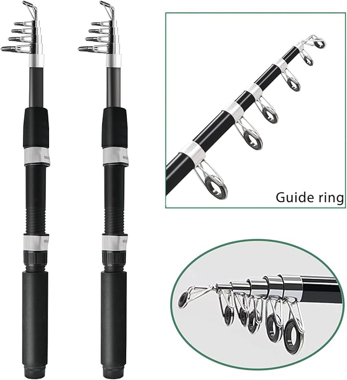 2PACK Fishing Pole Combo,Fishing Rod Combos with Telescopic Fishing Pole Spinning Reels Fishing Carrier Bag for Travel Saltwater Freshwater