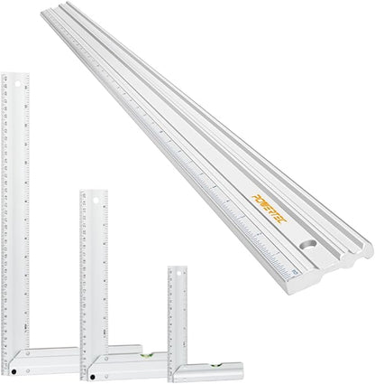 POWERTEC 38 Inch Machinist Aluminum Straight Edges and 3pc L Square, for Checking Surface Warp, Marking/Scribing Lines - Used w/Feeler Gauges for Automotive Repairs, Cylinder Head Checks (72113)