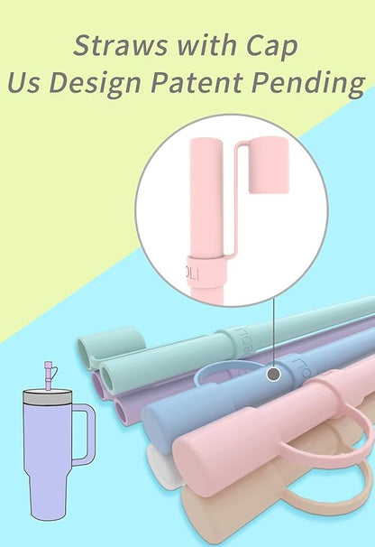 Doboli 12 Pack Replacement 12&13 inch Long Silicone Straw With Straw Cover,Compatible with Stanley 40 oz 30 oz Cup Tumbler, Reusable Straws with Cleaning Brush,for Stanley Tumbler Accessorie