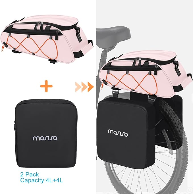 MOSISO Bike Rack Bag with 2 Removable Panniers, Waterproof Bike Trunk Cooler Storage Handbag Insulated Bicycle Rear Seat Pouch, Bicycle Storage Saddle Shoulder Bag Cycling Luggage Pouch, Pink