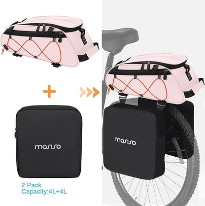 MOSISO Bike Rack Bag with 2 Removable Panniers, Waterproof Bike Trunk Cooler Storage Handbag Insulated Bicycle Rear Seat Pouch, Bicycle Storage Saddle Shoulder Bag Cycling Luggage Pouch, Pink