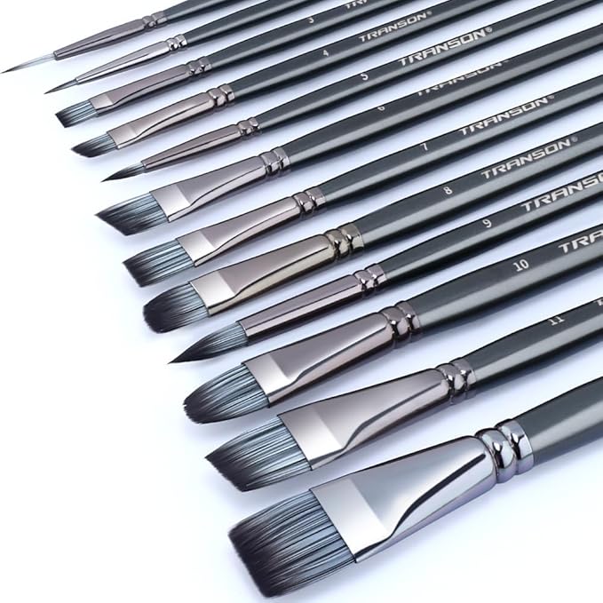 Transon Artist Paint Brush Set of 12 for Watercolor Acrylic Gouache Oil and Tempera Painting