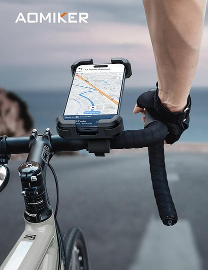 Aomiker Bike Motorcycle Phone Holder Mount - [2025 Quick Release] Bike Phone Holder Handlebar Clamp, Bicycle Scooter Phone Clip for iPhone 16 15 14 13 12 11 Pro Max Plus Mini, 4.7-6.8" Smartphone
