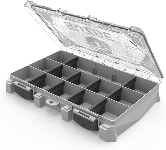 BUZBE Basic 15T (Thin) Utility Box, Waterproof Tackle Box, 3600 Fishing Tackle Tray, Plastic Organizer with Dividers