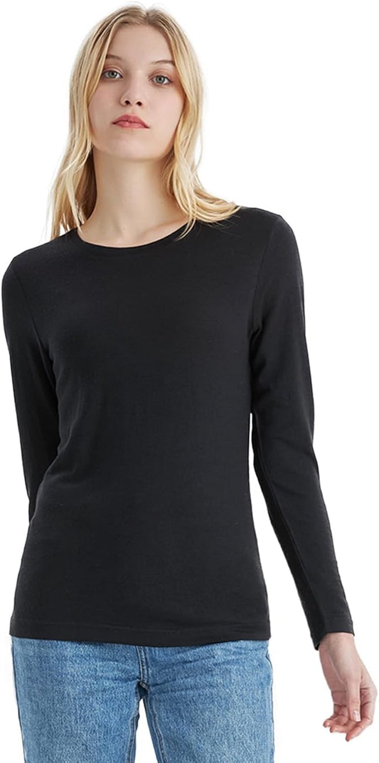 Merino Protect 100% Merino Wool Base Layer Women Thermals Underwear Lightweight Soft Long Sleeve Shirt for Hiking Skiing