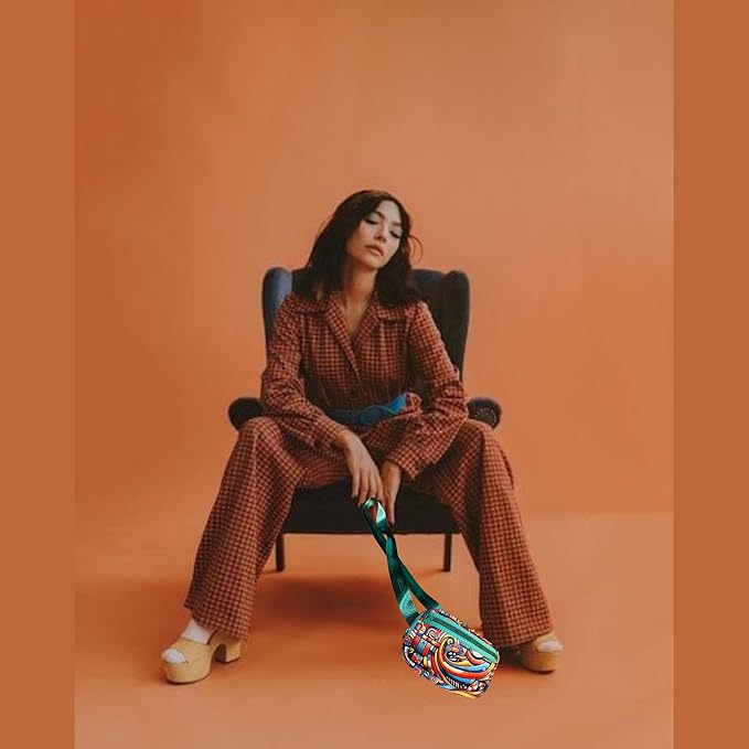 Yewande&co Neoprene Fanny Pack Belt Bag – Lightweight Waterproof Waist Bag with Adjustable Strap, 3 Zippered Pockets, Crossbody Belt Bag for Travel, African Design Crossbody Bags (Oceans)