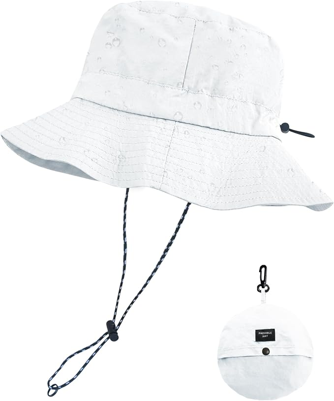 PFFY Quick Dry Waterproof Packable Bucket Hat for Women Men Outdoor Sun Hats with Detachable Chin Strap
