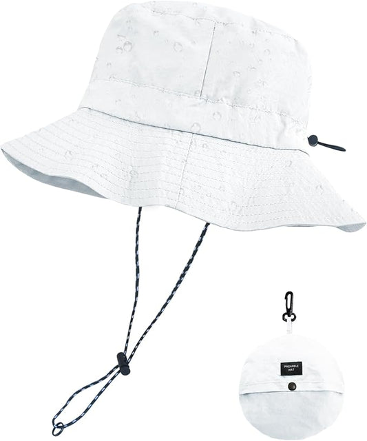 PFFY Quick Dry Waterproof Packable Bucket Hat for Women Men Outdoor Sun Hats with Detachable Chin Strap