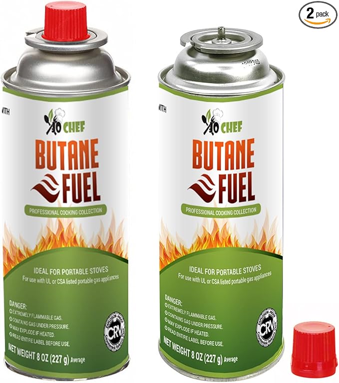 Jo Chef Butane Fuel Canister, 8 oz Butane Cylinder - Pure Refined Gas for Camping Stove or Creme Brulee Blow Torch, 2 Cans