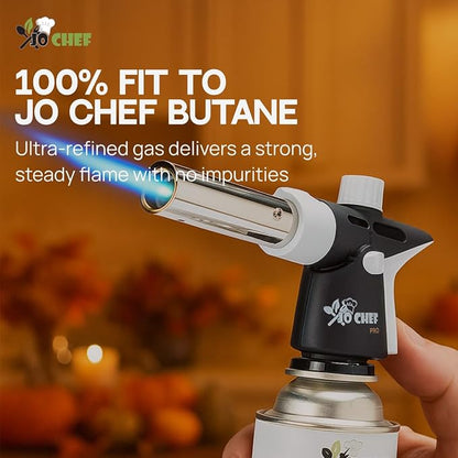 Jo Chef Butane Fuel Canister, 8 oz Cylinder - Pure Refined Gas for Camping Stove or Creme Brulee Blow Torch, 24 Cans