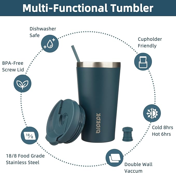 BJPKPK 18oz Stainless Steel Insulated Tumbler With lid And Straw Travel Coffee Thermal Tumblers Cup For Women And Men,Navy Blue