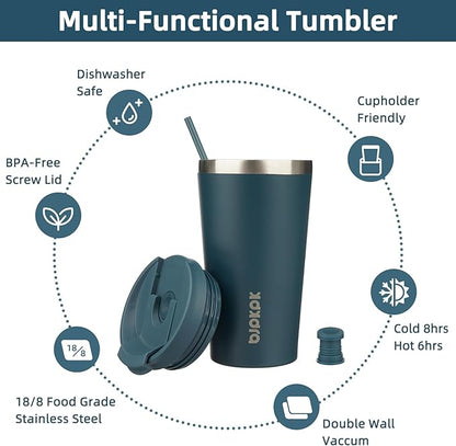 BJPKPK 18oz Stainless Steel Insulated Tumbler With lid And Straw Travel Coffee Thermal Tumblers Cup For Women And Men,Navy Blue