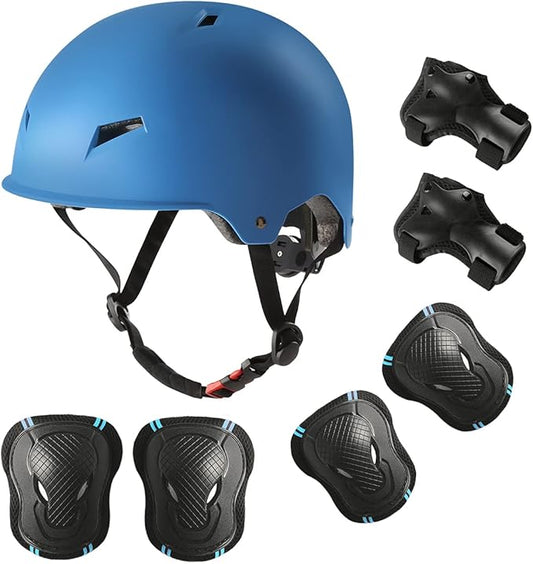 Skateboard Bike Helmet for Adults Adjustable Knee Elbow Pads Wrist Guards Protective Gear Helmets Set Teens for Bicycle Cycling Skate Scooter Bicycle Helmet