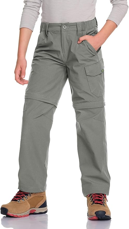 CQR Kids Youth Hiking Cargo Pants, UPF 50+ Quick Dry Convertible Zip Off Pants, Outdoor Camping Pants