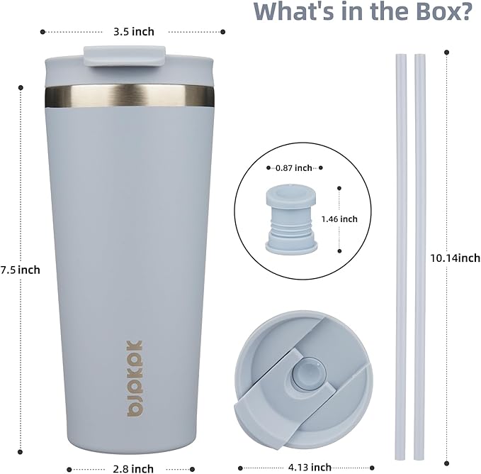 BJPKPK 22oz Stainless Steel Insulated Tumbler With lid And Straw Travel Coffee Thermal Tumblers Cup For Women And Men,Modern Blue