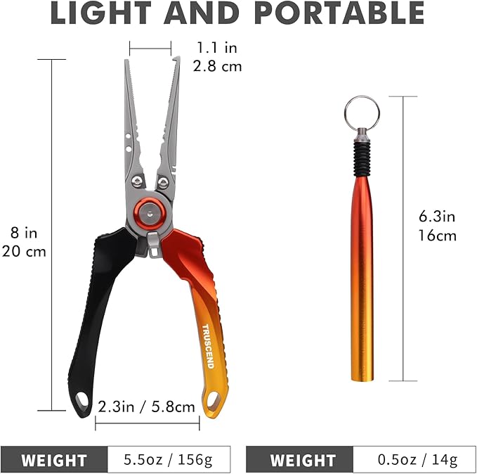 TRUSCEND Lockable Handy Fishing Pliers with Innovative Ergonomic Handle, Saltwater Corrosion Resistant Teflon Coated Fishing Tool, Multi-Function Fishing Gear with Mo-V Cutter