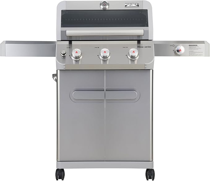 Monument Grills 3+1 Outdoor Barbecue Stainless Steel Propane Gas Grill, 3 Burners & 1 Side Burner 48,000 BTU Patio Garden Grill with Knob Controls, Mesa305