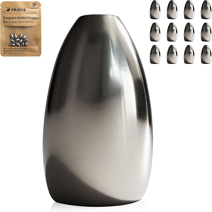 Pristis 12 pcs Tungsten Fishing Weights, Compact Bullet Sinkers Kit for Fishing line, Drop Shot Texas Carolina Rig Hook Weight for Bass Walleye Perch Trout Crappie Bait